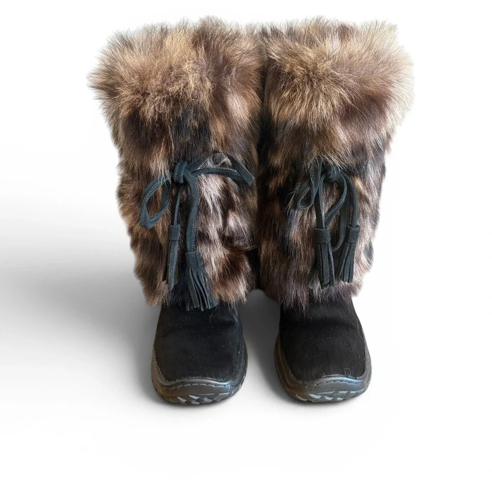 Winna Italian Fur Pony Hair Leather Tassel Sherpa Lined Winter Snow Boots Sz 38